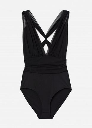 Боди из мягкого тюля и микрофибры с глубоким треугольным вырезом h&m 34 размер xs