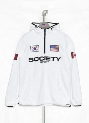 Крутой анорак флисовая кофта society sport sherpa 93 flag hoodie