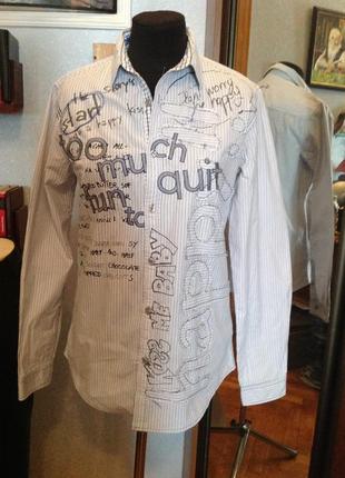 Натуральная, прикольная рубашка с аппликацией и вышивкой бренда parola (испания), р. 46-48