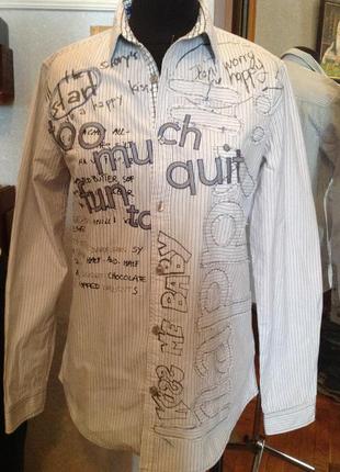 Натуральная, прикольная рубашка с аппликацией и вышивкой бренда parola (испания), р. 46-48