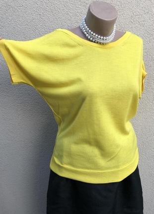 Шерсть100%,желтая,трикотаж блуза,футболка,реглан,открытая спина,люкс бренд7 фото