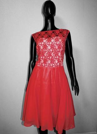 Платье красное топ ажурный широкая расклешенная обьемная юбка, teatro, uk, 18 (4158)