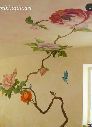 Роспис стін в інтер'єрі єрі, розпис стін ,малюнок на стіні в інтер'єрі будинку.6 фото