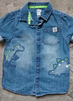 Джинсовая рубашка с динозаврами для мальчика
