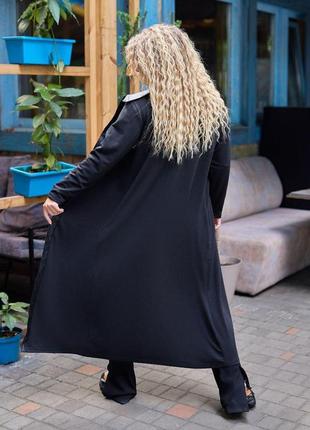 Женское классическое пальто кардиган удлиненное из двунити весна-осень большие размеры4 фото