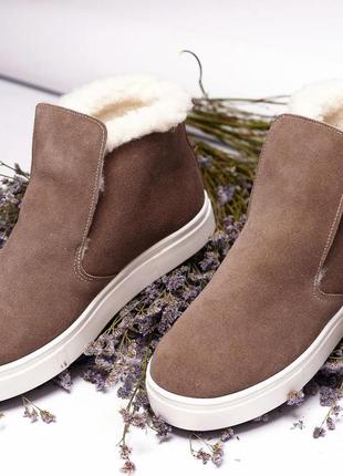 Зимові жіночі черевики високі сліпони замшеві на хутрі різні кольори великі та маленькі розміри
