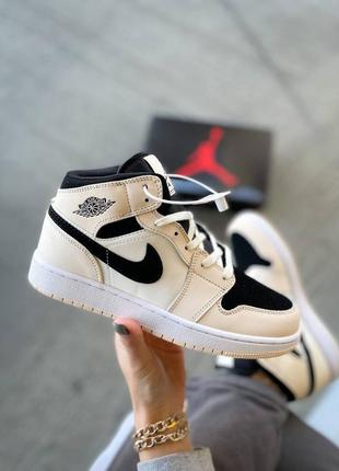 Мужские кроссовки nike air jordan 1 retro mid beige black 40-41-42-43-44-45