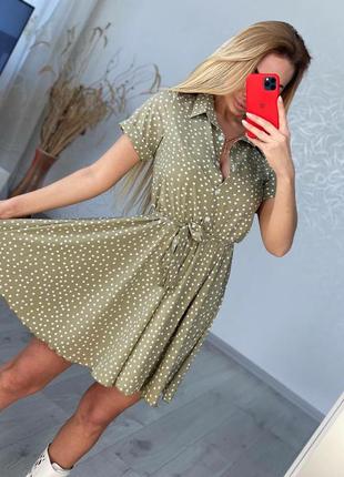 Платье - рубашка в горох горошек