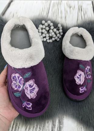 Тапочки женские домашние dago style без задника с мехом фиолетовые3 фото