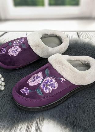 Тапочки женские домашние dago style без задника с мехом фиолетовые8 фото