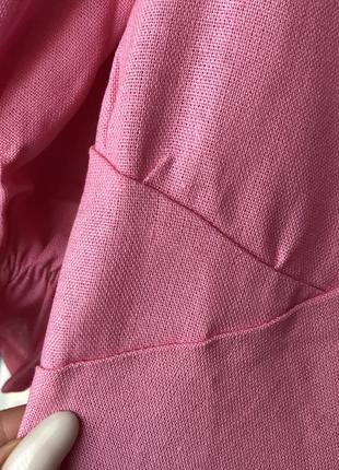 Розпродаж рожева сукня з льону сонце-кльош з імітацією чашок на грудях♥️5 фото