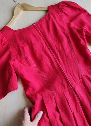 Платье винтажное красное лен вискоза австрия m l миди8 фото