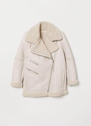 H&m натуральная дубленка кожаная куртка косуха куртка авиатор премиум3 фото