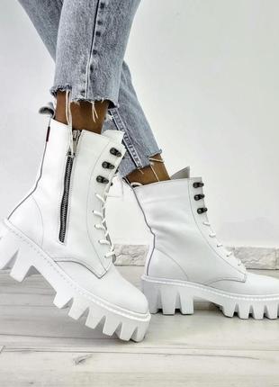 Женские кожаные зимние ботинки тракторной подошве zip4 фото