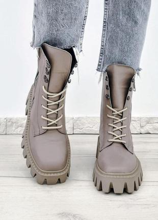 Жіночі шкіряні зимові черевики тракторної підошви zip7 фото