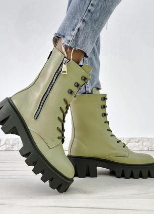 Женские кожаные зимние ботинки тракторной подошве zip3 фото