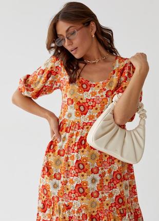 Женское платье миди с цветочным узором6 фото
