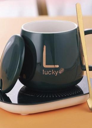 Чашка stenson "lucky style" на usb-підставці з підігрівом (до +55 °с) 380 мл