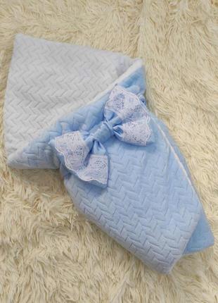 Демісезонний плюшевий конверт - ковдра для новонароджених, блакитний/білий