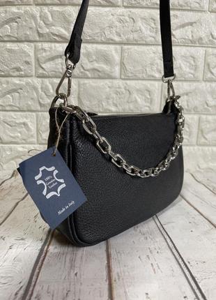 Жіноча шкіряна сумка кроссбоді італія 🇮🇹 нова колекція човник чорна2 фото