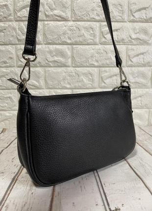 Жіноча шкіряна сумка кроссбоді італія 🇮🇹 нова колекція човник чорна3 фото