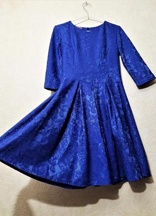 Vidi alle бренд платье нарядное цвет ультрамарин синее миди в складку трикотаж кружевная выделка1 фото