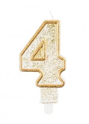 Свічки для торта цифра 4 золотий контур з посипкою 10378