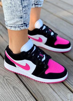 Nike air jordan retro 1 low pink black white / женские кроссовки найк аир джордан9 фото