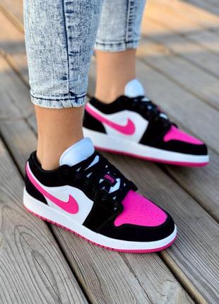 Nike air jordan retro 1 low pink black white / женские кроссовки найк аир джордан2 фото