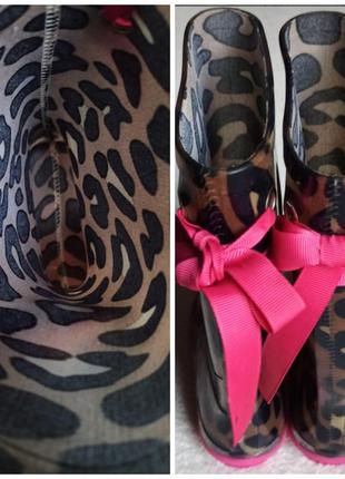 Яркие леопардовые резиновые сапоги, 18см стелька.7 фото