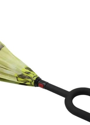 Зонт обратного сложения up-brella(черный, желтый круг цветы)5 фото