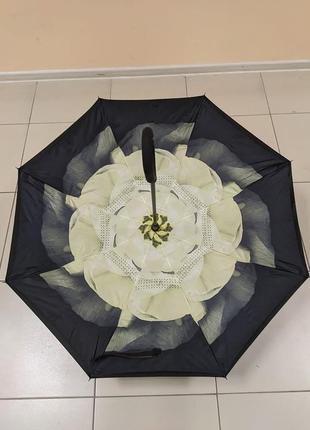 Зонт зворотного складання up-brella(чорний, жовтий круг квіти)1 фото