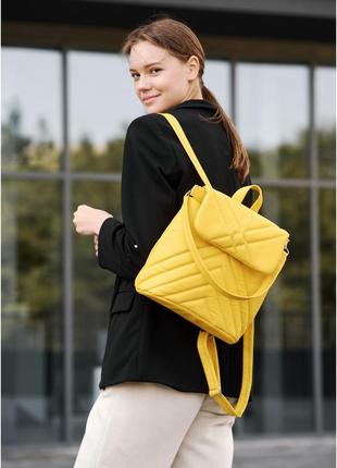 Стильный желтый рюкзак кожаный эко стеганный строчки2 фото