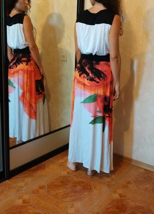 Шикарное платье сарафан bonprix длинное с v-образным вырезом принт маки4 фото