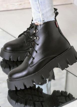 Зимові жіночі шкіряні черевики на платформі (вовна) military-12