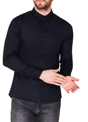 Класична чорна бавовняна чоловіча сорочка з довгим рукавом від firetrap🔥