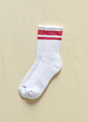 39-40 р нові фірмові жіночі високі шкарпетки білі рожевою полоскою спорт lc waikiki вайкіки носки