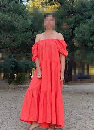 Платье сукня сарафан нова жіноча літо яскрава помаранчева парашут віскоза максі вільний помаранчеве рукава волани пишне багатоярусне яскраве2 фото