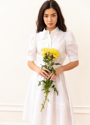 Классическое белое платье-миди с коротким рукавом коттон, размеры от 42 до 507 фото