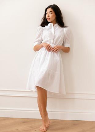 Классическое белое платье-миди с коротким рукавом коттон, размеры от 42 до 50