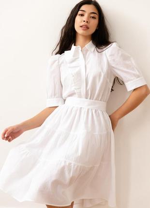 Классическое белое платье-миди с коротким рукавом коттон, размеры от 42 до 505 фото