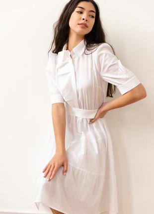 Классическое белое платье-миди с коротким рукавом коттон, размеры от 42 до 506 фото