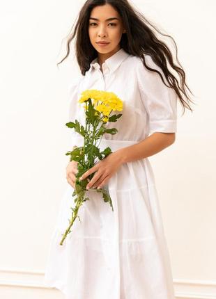 Классическое белое платье-миди с коротким рукавом коттон, размеры от 42 до 503 фото
