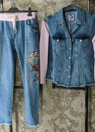 Шикарний джинсовий костюм,куртка+ джинси,дорога туреччина,останні розміри.