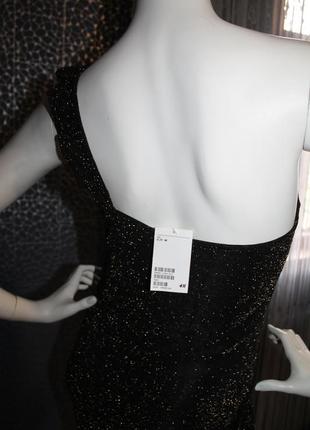 Нарядное черное с золотом платье стильное асимметричное вечернее hm оригинал,10-m-44-463 фото