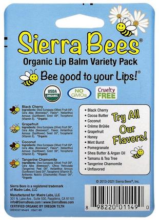 Sierra bees, набір органічних бальзамів для губ, 4 штуки3 фото