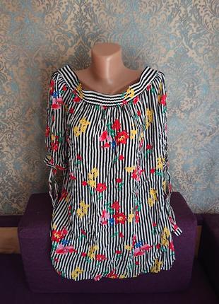 Красивая летняя женская блуза вискоза в цветы блузка блузочка большой размер батал 50 /52/542 фото