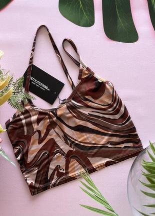 🟫коричневий сітчастий кроп-топ/асиметричний топ з мармуровим принтом/топ абстрактний принт сіточка🟫