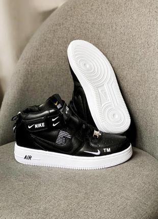 Nike air force 1 tm high black white женские кроссовки найк аир форс черные
