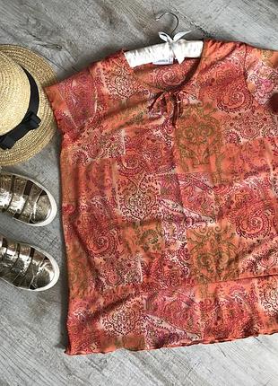 Яркая летняя блуза с баской туника сетка яркая и стильная